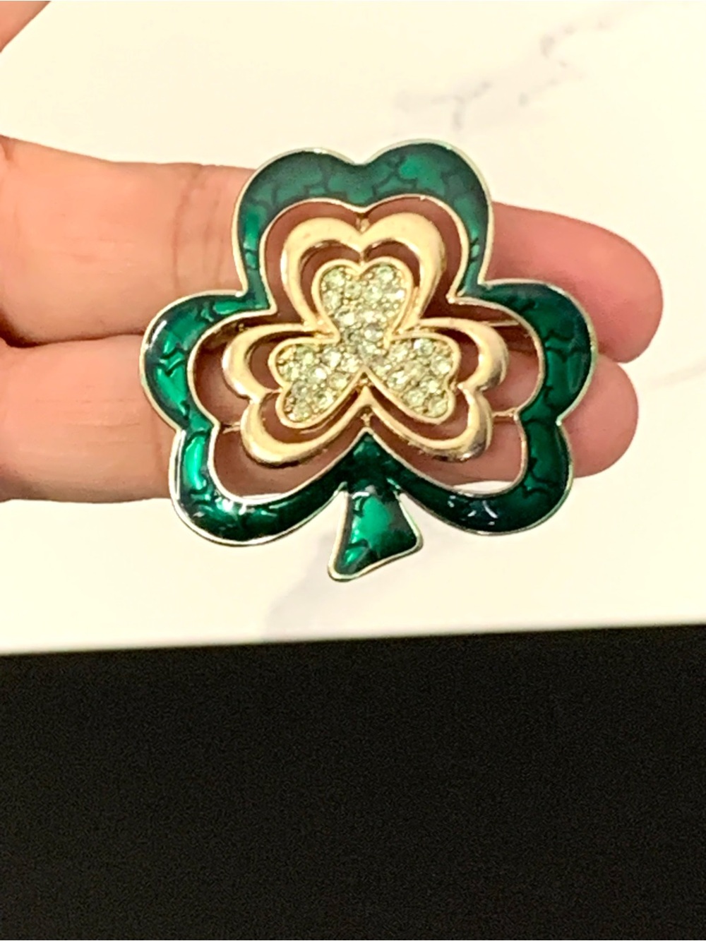 Authentic Napier Layered Shamrock With Sparkling Green Crystal Rhinestones Brooc - Picture 3 of 8